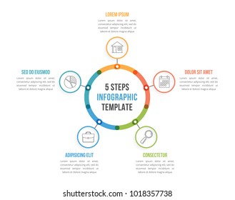 Circle infographic template with five elements, steps or options, workflow or process diagram, vector eps10 illustration