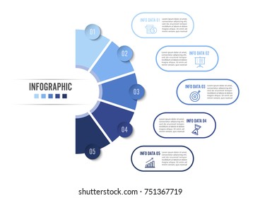Circle infographic template five option, process or step for business presentation