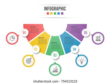 Circle infographic template five option, process or step for business presentation