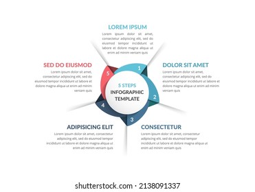 Circle infographic template with five steps or options, process chart, vector eps10 illustration