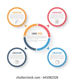 Circle infographic template with four elements, steps or options, workflow or process diagram, data vizualization, vector eps10 illustration