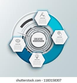 Circle infographic template four option, process or step for business presentation. illustrator vector.