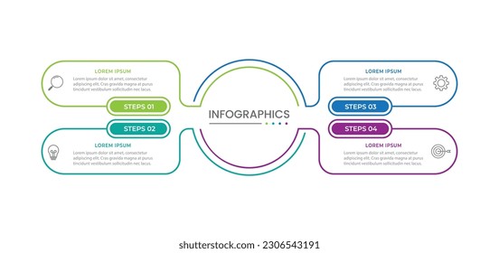 Plantilla de infografía circular con cuatro pasos u opciones, gráfico de procesos, ilustración vectorial