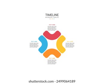 Plantilla de infografía de círculo con cuatro pasos u opciones, concepto de 4 características del ciclo de proyecto de inicio. Plantilla de diseño infográfico moderno.