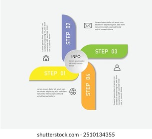 Plantilla de infografía de círculo con cuatro pasos u opciones, gráfico de proceso, Vector eps10 ilustración