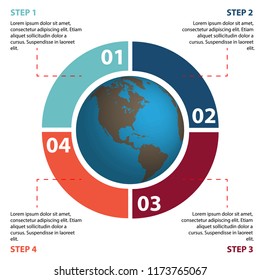 circle infographic template with globe icon concept vector illustrations