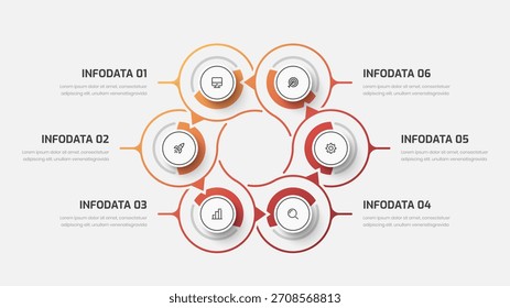 Circle Infographic Template with Gradient Color, Line, Six Options and Icon for Presentation