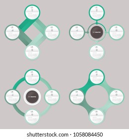 circle infographic template green with 4 steps, set infographic Collection of 4 template