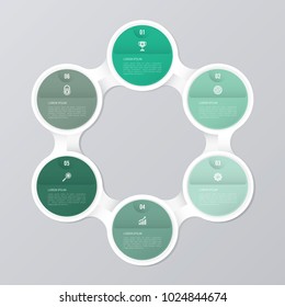 circle infographic template green with 6 steps