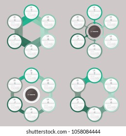 circle infographic template green with 6 steps, set infographic Collection of 4 template