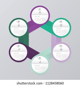 circle infographic template green and pink with 6 steps
