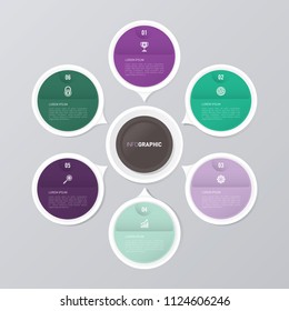 circle infographic template green and purple with 6 steps