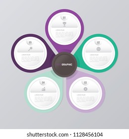 circle infographic template green and purple with 5 steps