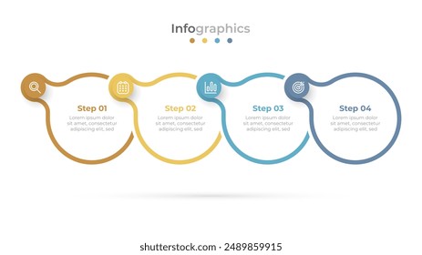 Circle infographic template with marketing icons. Presentation layout design with 4 steps and options. Vector illustration.