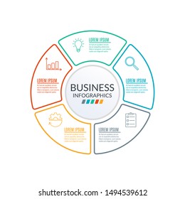 Circle infographic template. Outline Diagram with 5 elements or steps. Workflow, layout template. Business process and presentation concept. Organization chart. Vector illustration.