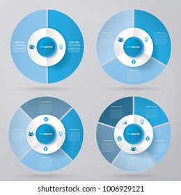 Circle Infographic Template Pie Charts Blue With 2, 3, 4, 5 Steps