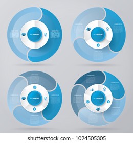 Circle Infographic Template Pie Charts Blue With 2, 3, 4, 5 Steps