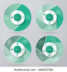 circle infographic template pie charts green with 2, 3, 4, 5 steps