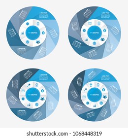 circle infographic template pie charts blue with 6, 7, 8, 9 steps