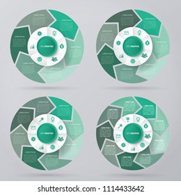 circle infographic template pie charts green with 6, 7, 8, 9 steps