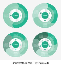circle infographic template pie charts green with 2, 3, 4, 5 steps