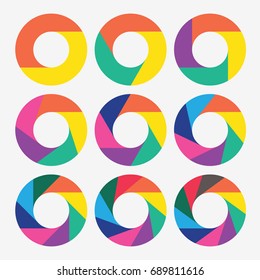gráficos circulares de plantillas infográficas con 2, 3, 4, 5, 6, 7, 8, 9, 10 pasos