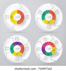 circle infographic template pie charts with 2, 3, 4, 5 steps
