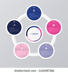 circle infographic template pink and blue with 5 steps