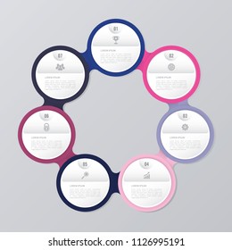 circle infographic template pink and blue with 7 steps