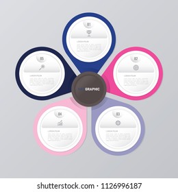 circle infographic template pink and blue with 5 steps