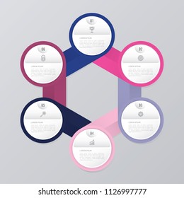 circle infographic template pink and blue with 6 steps