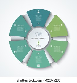 Circle Infographic Template. Process Wheel. Vector Pie Chart. Business Concept With 6 Options, Parts, Steps. Can Be Used For Diagram, Graph, Chart, Step By Step Infographics, Web Design