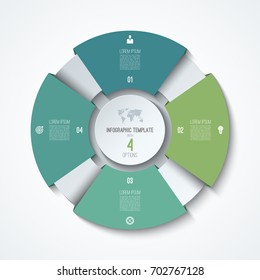 Circle infographic template. Process wheel. Vector pie chart. Business concept with 4 options, parts, steps. Can be used for diagram, graph, chart, step by step infographics, web design