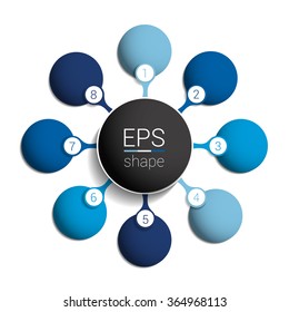 Circle infographic template. Round net diagram, graph, presentation, chart. Connected concept with 8 bubbles, options, steps, parts, text fields, processes.
