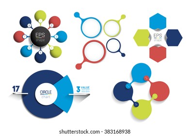Circle infographic template. Round net diagram, graph, presentation, chart. Connected concept with 8 bubbles, options, steps, parts, text fields, processes.