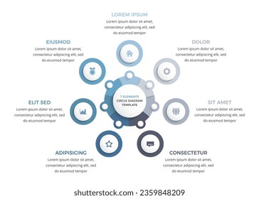 Circle infographic template with seven elements, business infographics, vector eps10 illustration