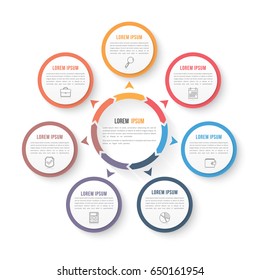 Circle Infographic Template With Seven Elements, Steps Or Options, Workflow Or Process Diagram, Data Vizualization, Vector Eps10 Illustration