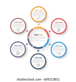 Circle Infographic Template With Six Elements, Steps Or Options, Workflow Or Process Diagram, Data Vizualization, Vector Eps10 Illustration