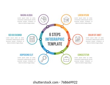 Circle Infographic Template With Six Elements, Steps Or Options, Workflow Or Process Diagram, Vector Eps10 Illustration