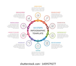 Circle Infographic Template With Ten Elements, Steps Or Options, Workflow Or Process Diagram, Vector Eps10 Illustration