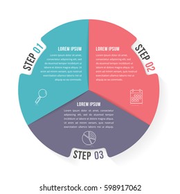Circle infographic template with three elements, steps or options, workflow or process diagram, vector eps10 illustration
