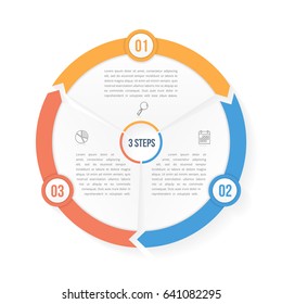 Circle infographic template with three elements, steps or options, workflow or process diagram, data vizualization, vector eps10 illustration