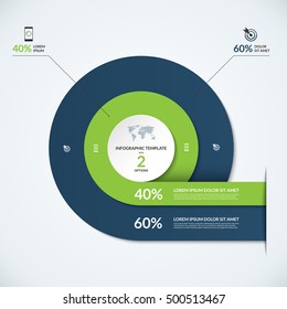 Circle infographic template. Vector banner with 2 options- 40 and 60 percent. Can be used for diagram, graph, chart, report, data visualization, presentation, web design