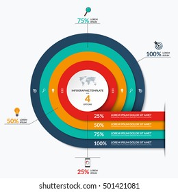 Circle infographic template. Vector banner with 4 options- 25, 50, 75, 100 percent. Can be used for diagram, graph, chart, report, data visualization, presentation, web design