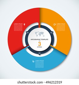 Circle infographic template. Vector layout with 3 options. Can be used for cycle diagram, round chart, graph, annual report, presentation, web design, step by step infographics