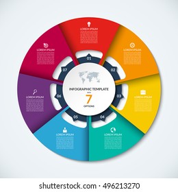 Circle infographic template. Vector layout with 7 options. Can be used for cycle diagram, round chart, graph, annual report, presentation, web design, step by step infographics