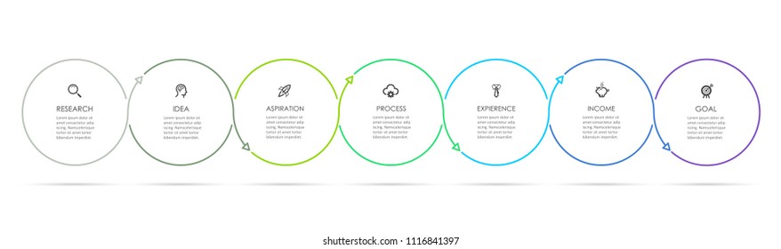 Circle Infographic thin line design with icons and 7 options or steps. Infographics for business concept. Can be used for presentations banner, workflow layout, process diagram, flow chart, info graph