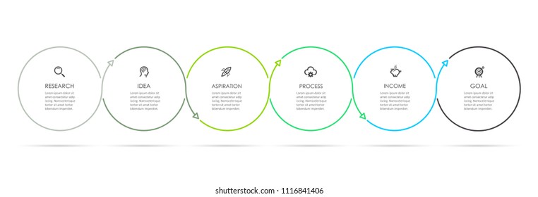 Circle Infographic thin line design with icons and 6 options or steps. Infographics for business concept. Can be used for presentations banner, workflow layout, process diagram, flow chart, info graph