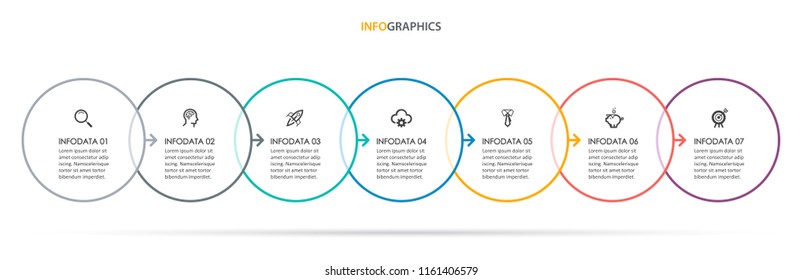 Circle Infographic thin line design with icons and 7 options or steps. Infographics for business concept. Can be used for presentations banner, workflow layout, process diagram, flow chart, info graph