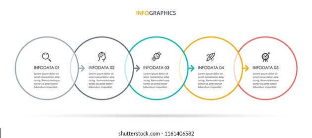 Circle Infographic thin line design with icons and 5 options or steps. Infographics for business concept. Can be used for presentations banner, workflow layout, process diagram, flow chart, info graph